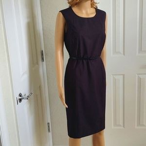 Calvin Klein Sleeveless Navy Pinstriped Dress with Leather Belt